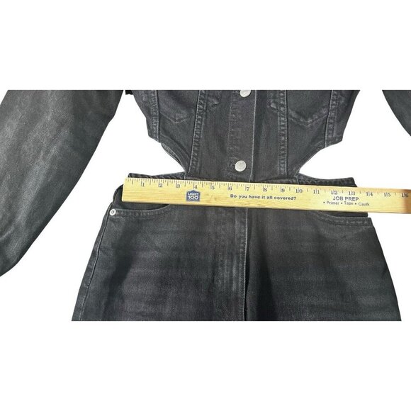 Zara XS Black Denim Jumpsuit Waist Cutouts Long Sleeve Classic Womens Jean - Picture 12 of 14